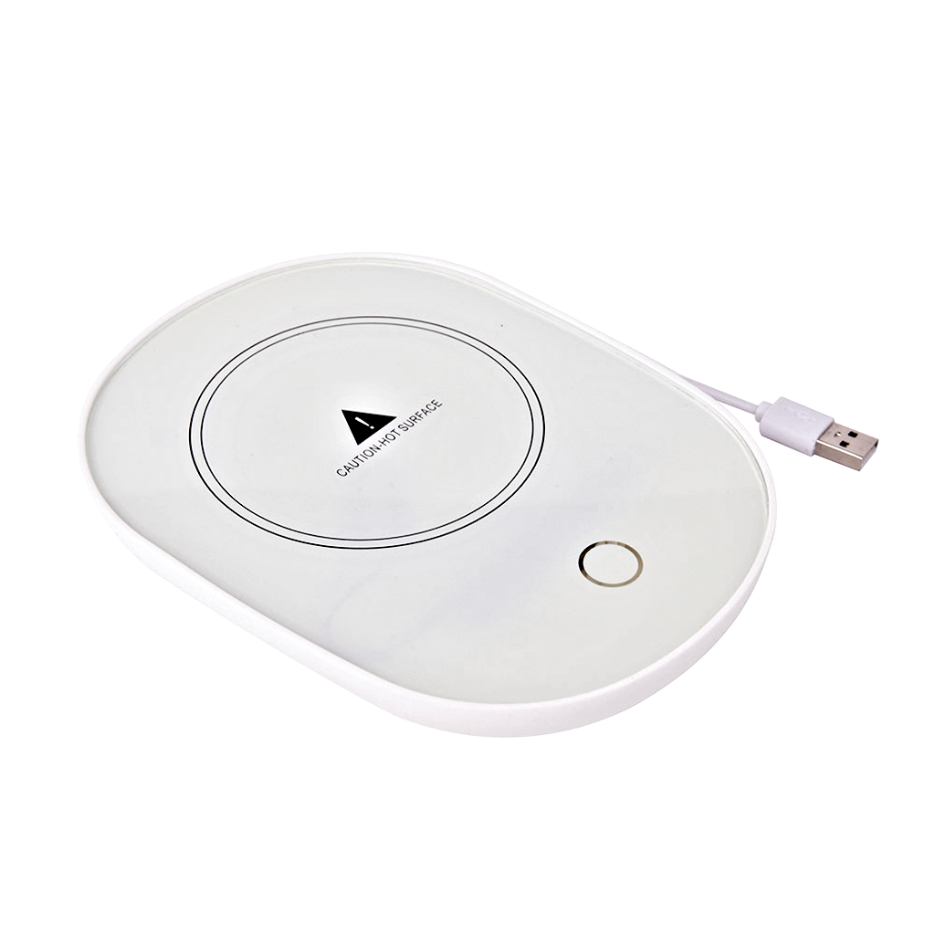 Buy USB Cup Warmer to keep beverages hot at your desk. Sleek white gadget with USB plug, ideal for home or office use.