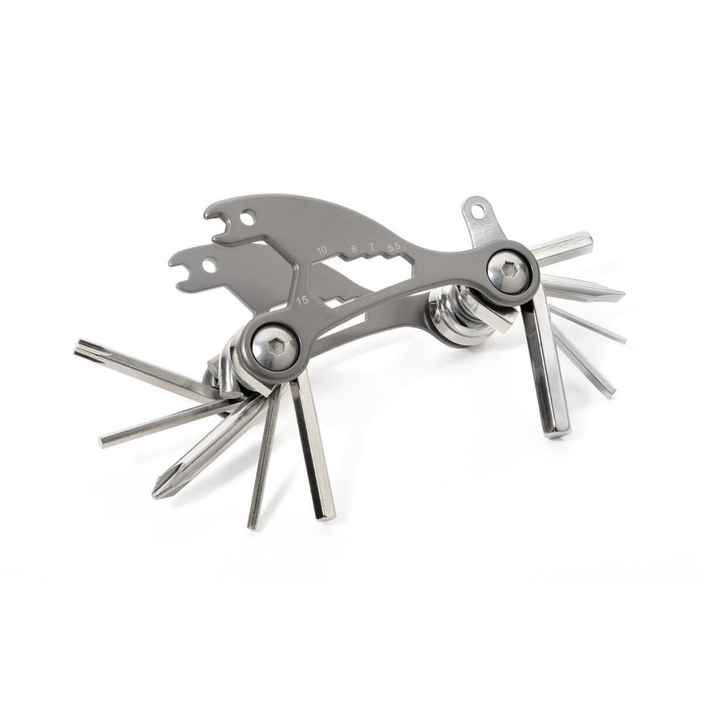 Troika Bike Multitool with 18 functions including hex keys, screwdrivers, and wrenches, made of stainless steel for bicycle repairs on the go.