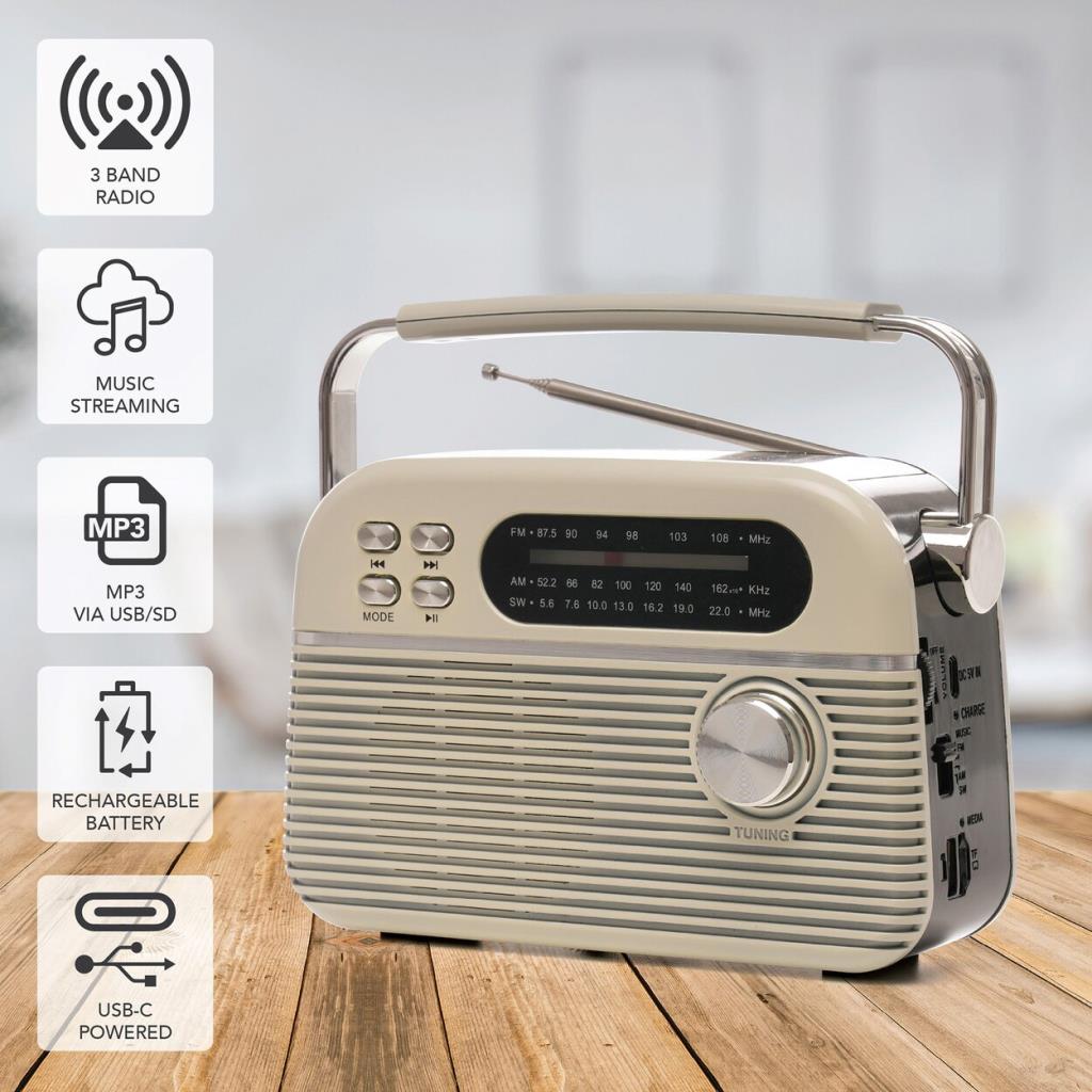 Rechargeable Retro Bluetooth 3 BAND RADIO and MP3 Player