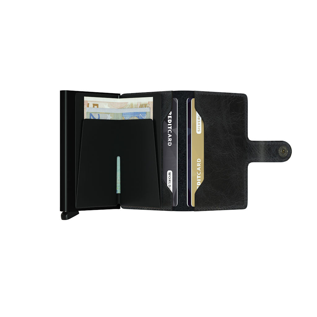 Buy Vintage Black Secrid Miniwallet | Secure Card Holder with RFID protection, premium black leather, and slim design for cards and banknotes.