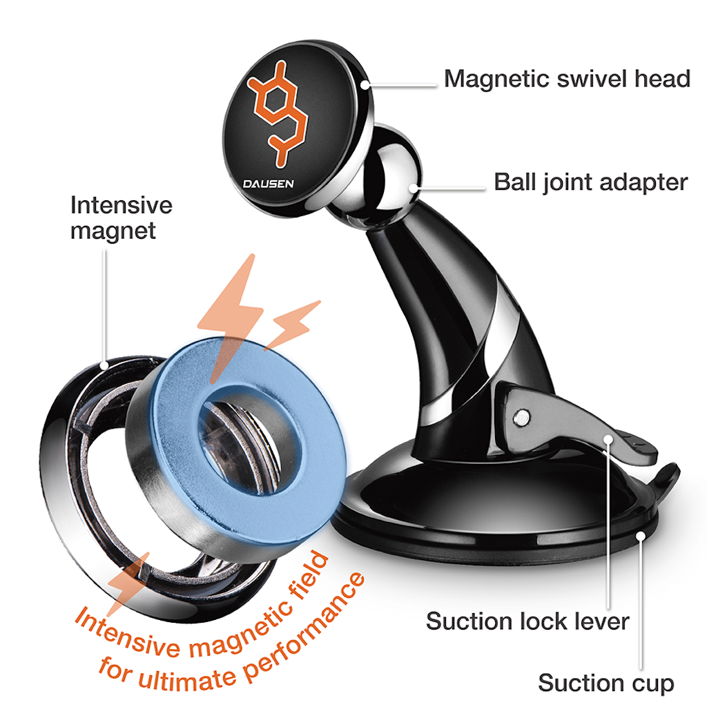 The Dausen Magnetic Smartphone Navigation Car Mount works for both Windshield and Dashboard installation. Compatible with phones with / without protective case. A safe and stylish way of using your phone map.