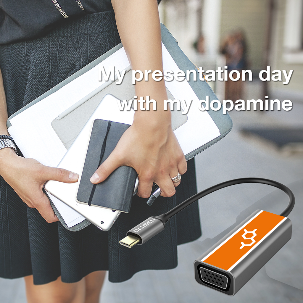 The USB-C to VGA Adapter 1080P from Dausen allows you to mirror/extend video image from your USB-C enabled devices to your VGA monitors/displays and you’ll be all set for your presentation or other uses. Just plug and play, a way to simplify your work.