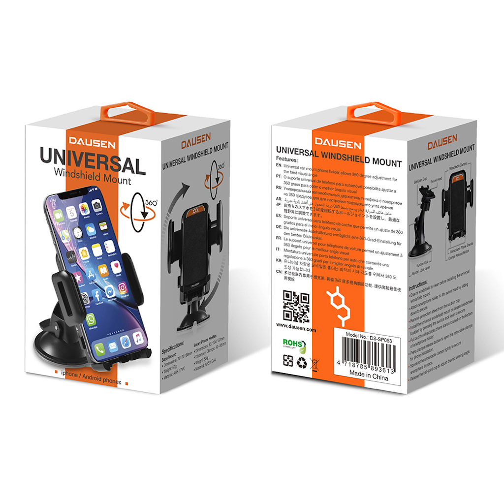 The 360° Windshield Phone Car Mount from Dausen can be used with all iPhones and all smartphones, perfect for navigation uses on the phone maps.