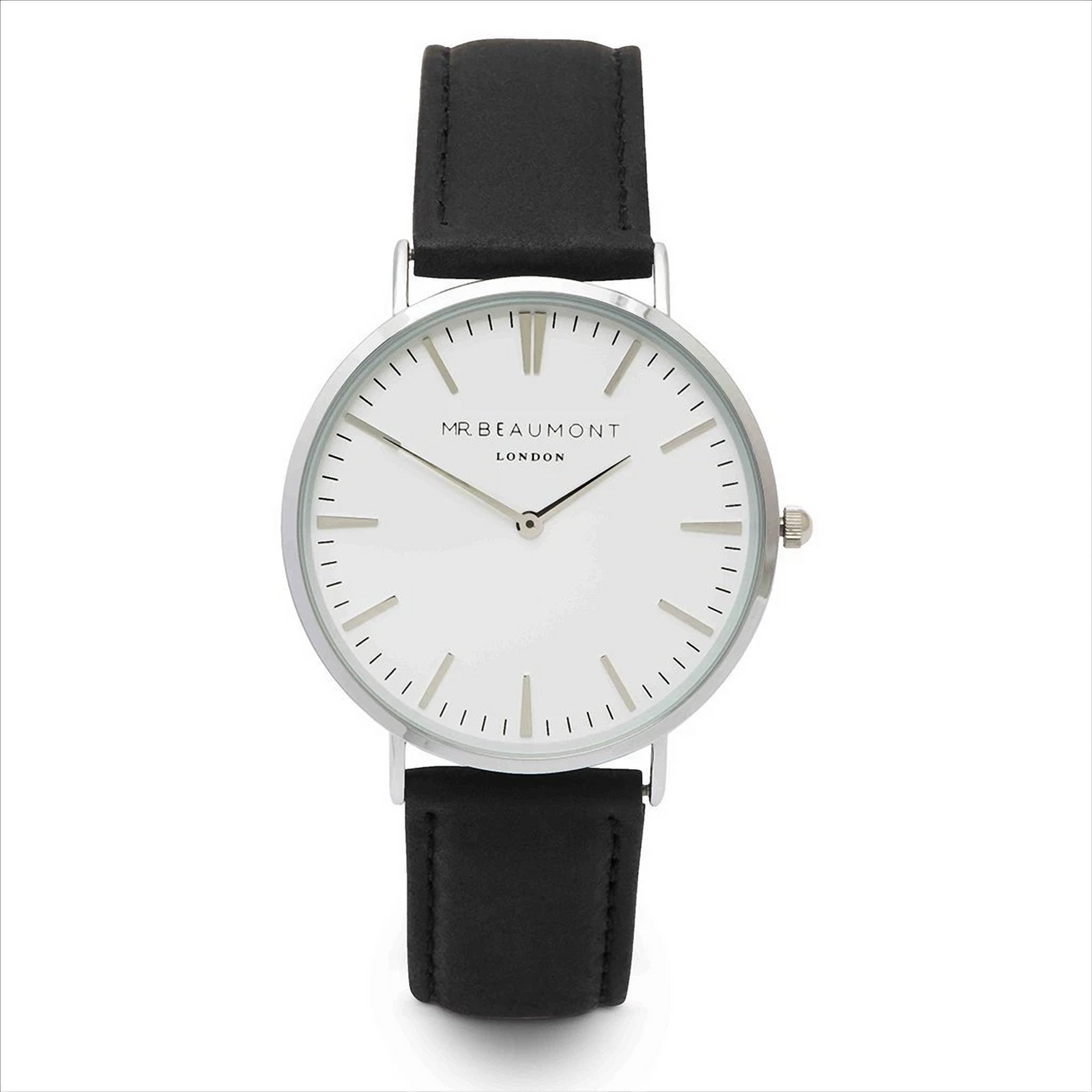 Personalised Mr Beaumont black watch Band Material: Genuine Nappa Leather Includes trademark Mr Beaumont pouch & gift box