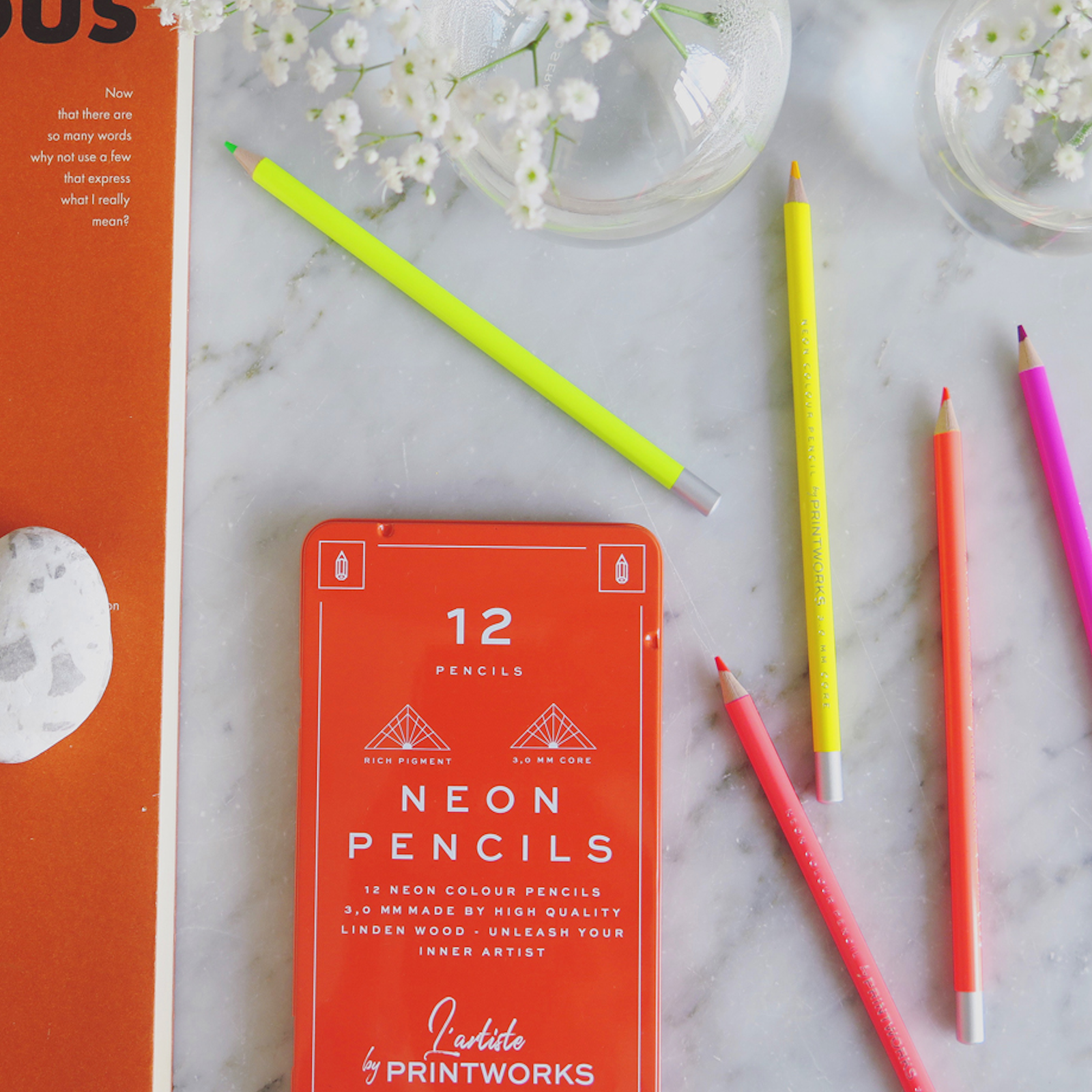 Printworks Colour pencils - Neon (12-set) 12 neon basic colours you need to get started on your projects
