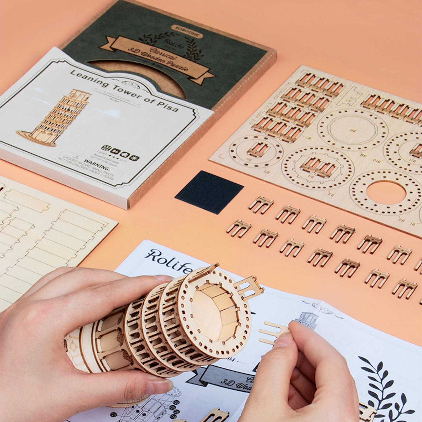 Robotime Leaning Tower of Pisa Rolife Assembly Famous World Architecture DIY Project Exquisite Wood Craft for kids