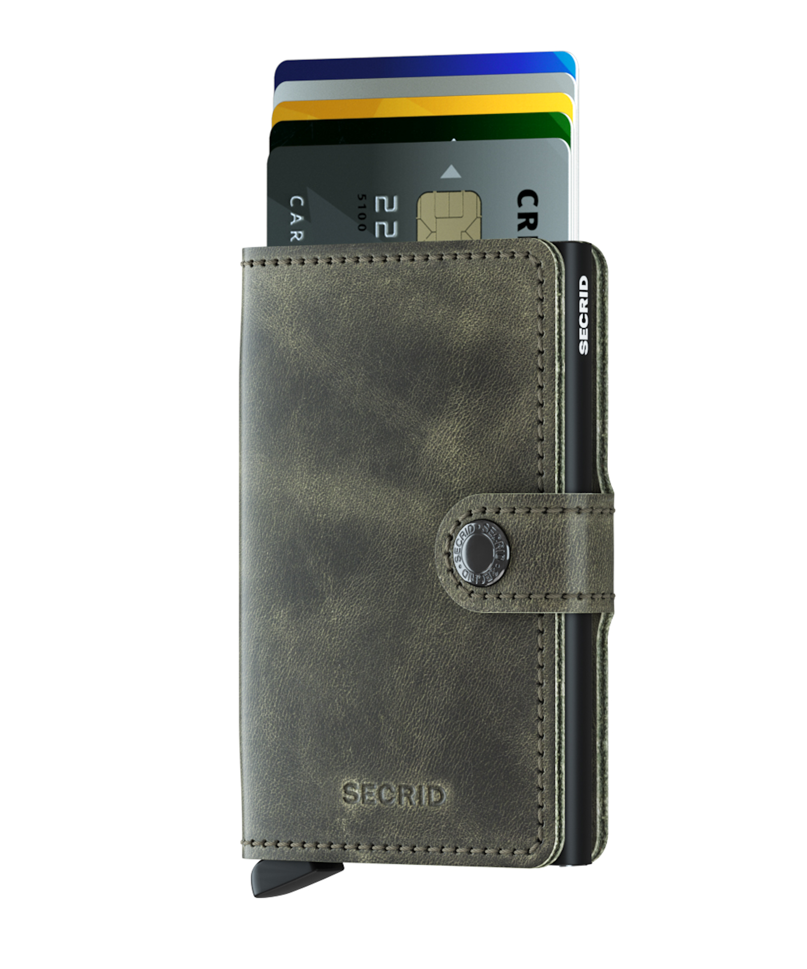 Secrid Miniwallet Vintage Olive - Black Housing of Aluminium / construction of stainless steel and POM Total RFID Protection for your Credit Cards Cool Flip up Patented Mechanism So Easy To use