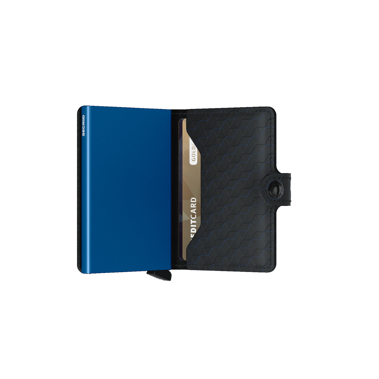 The new Secrid Miniwallet Optical Black has a great design, a hexagon pattern consisting of three separate layers of rich finishing reveal a blue highlight in this leather and a corrected-grain leather, made in Germany from European cowhide. It protects your credit cards from bending, breaking or being scanned.