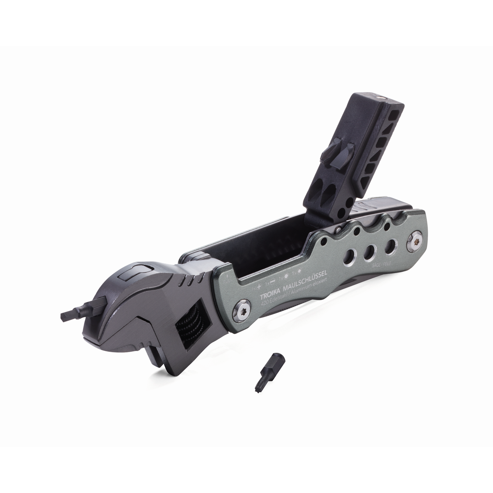 Buy Troika Wrench Multi-Tool online featuring 12-in-1 German design with wrench, screwdriver bits, and knife. Ideal everyday carry gear for men.