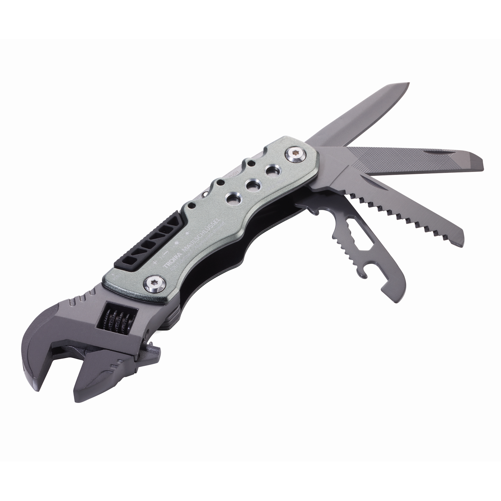 Buy Troika Wrench Multi-Tool online featuring 12-in-1 stainless steel functions including wrench, knife, and screwdriver. Ideal everyday carry gear.
