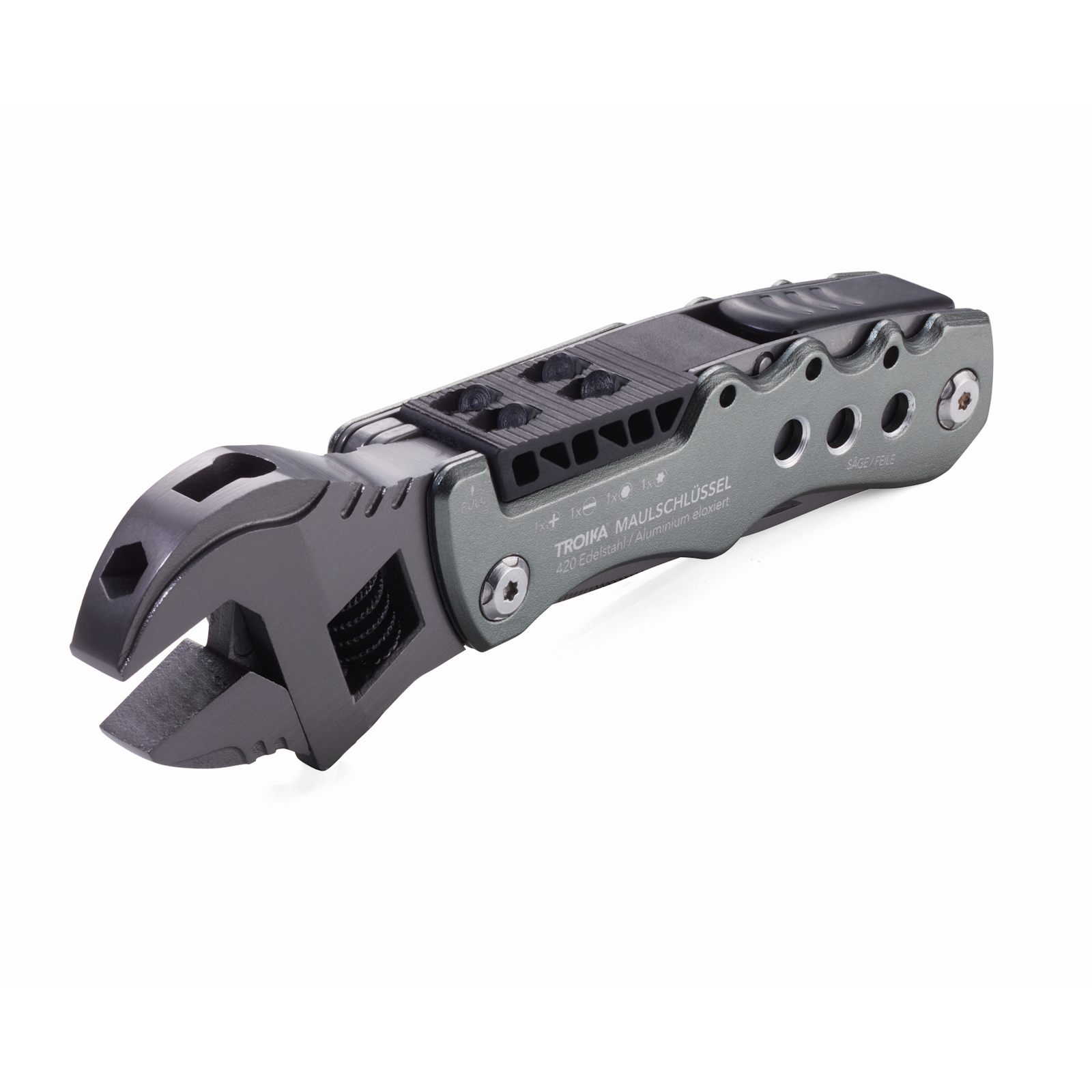 Buy Troika Wrench Multi-Tool online, a compact 12-in-1 everyday carry tool with wrench, knife, and screwdriver in durable 420 stainless steel design.