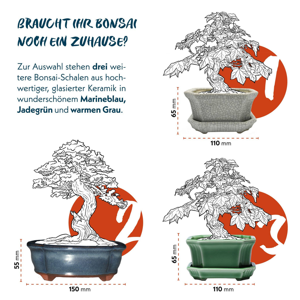 Ceramic bonsai bowls (small) - various sizes