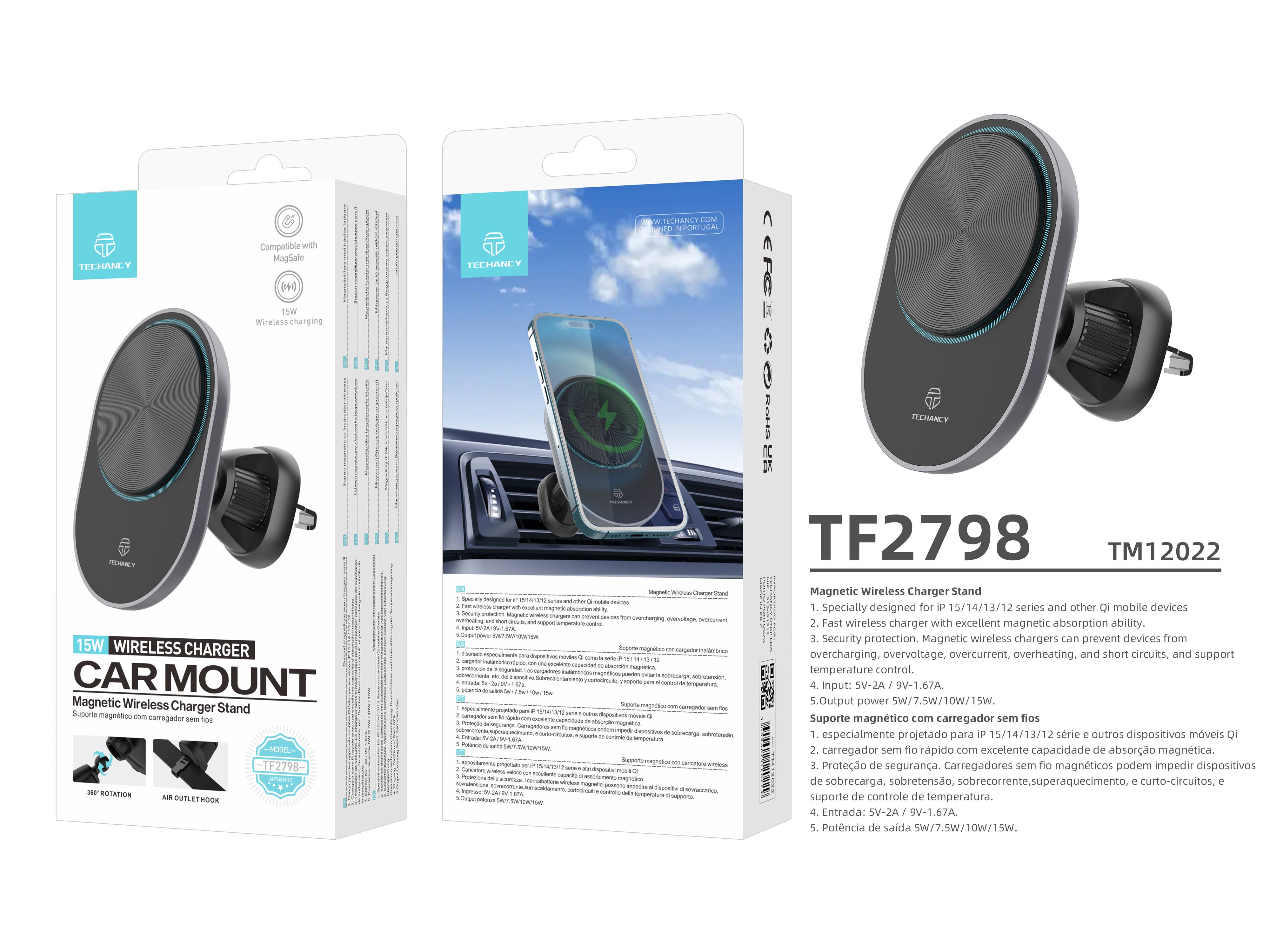 Techancy Magnetic Wireless Car Charger, 15W Fast Charging
