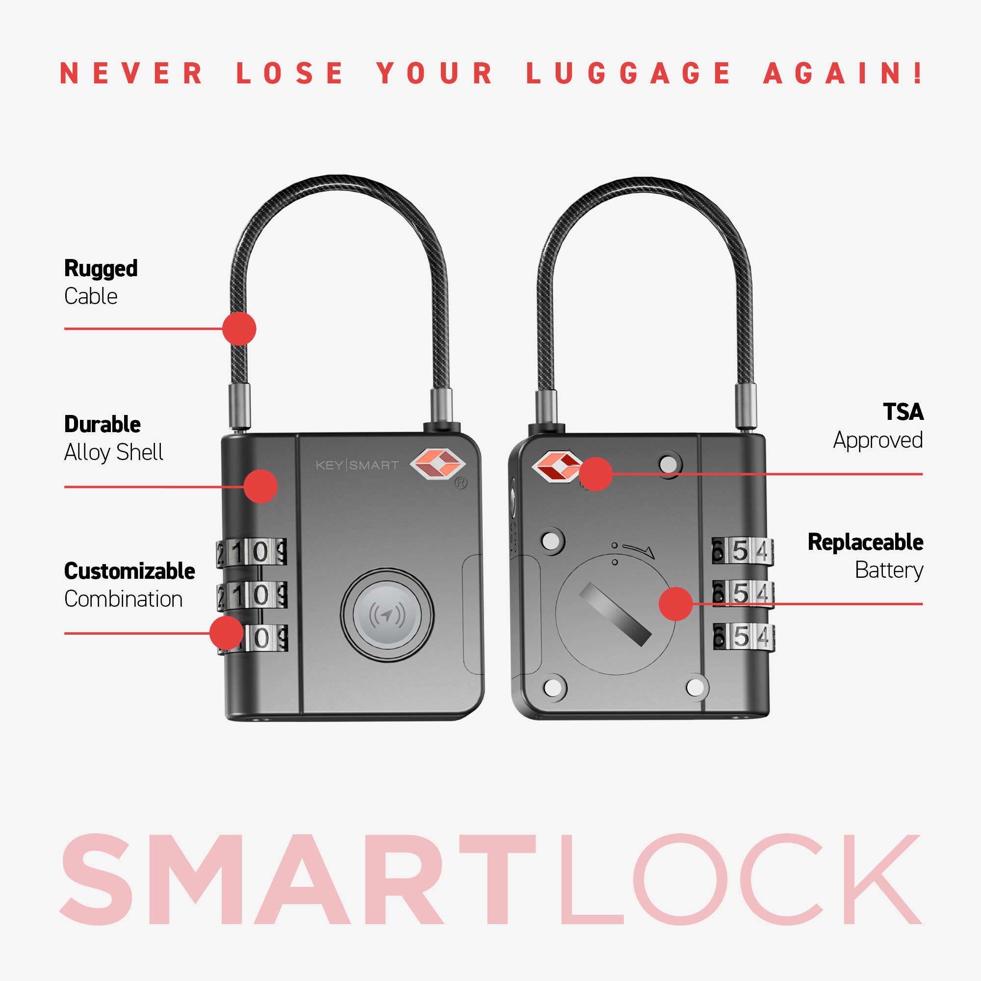 SmartLock Tracking Device | Luggage Lock | Works With Apple