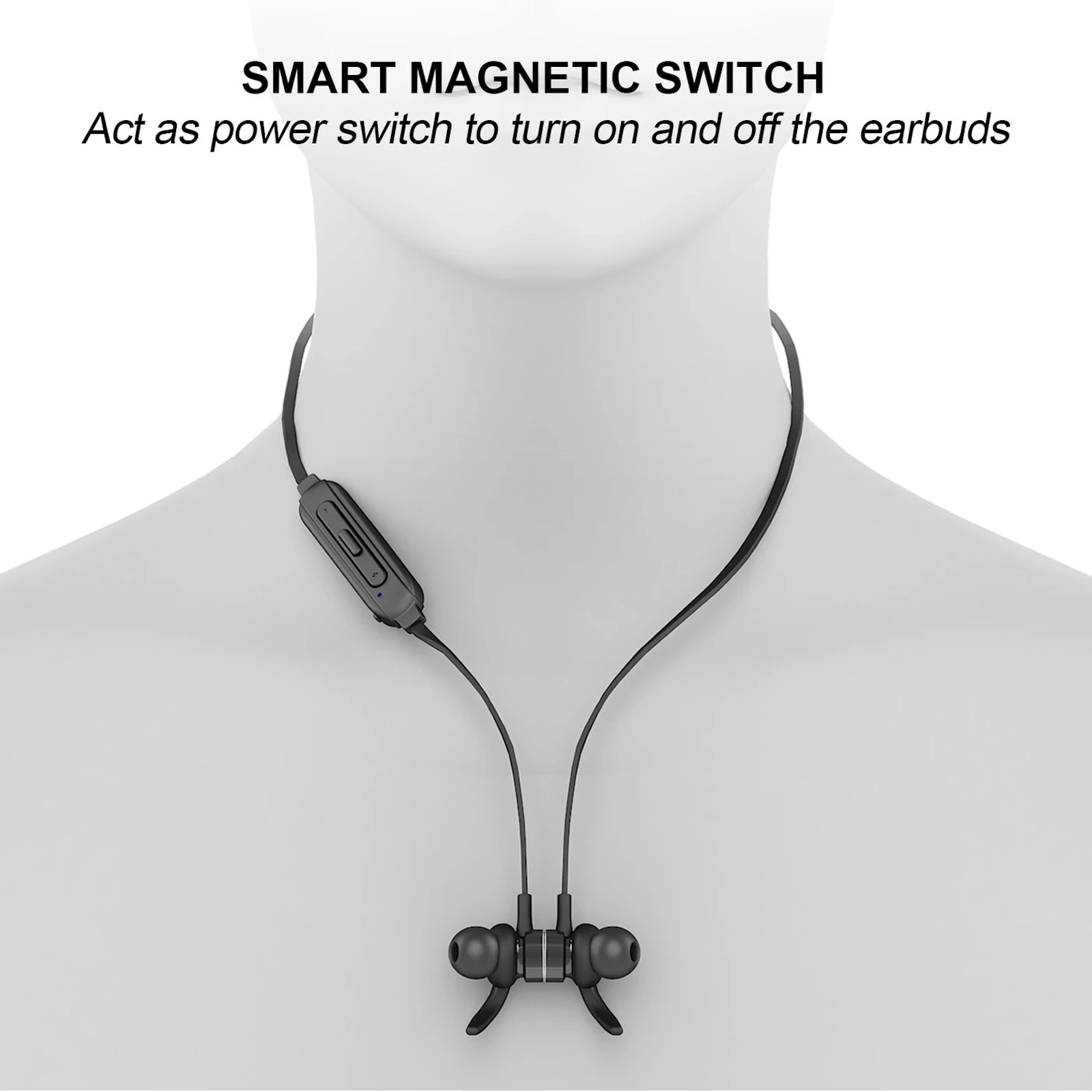 Jabees Mag Bluetooth Stereo Earphones Bluetooth V5.0 Class II Featuring the magnetic switch system that you only need to separate two earbuds to turn on and clasp them together to turn off. Comes as the Bluetooth Remote Shutter for selfie.